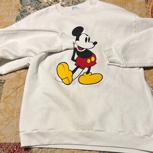 Disney Men's White Crewneck Sweater with Mickey Mouse